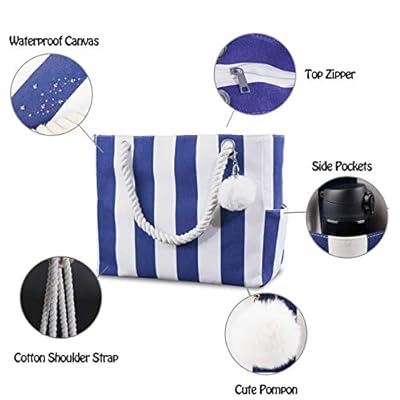 Women Large Beach Canvas Tote Bag with Zipper Pockets for Swim Pool Gym Hiking Picnic Travel 41ZGfSi yyL