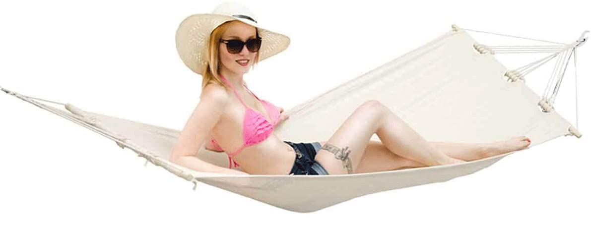 AMANKA Single Hammock with Spreader Bar - 190x80cm Outdoor Cotton Hammock up to 100kg - Beige