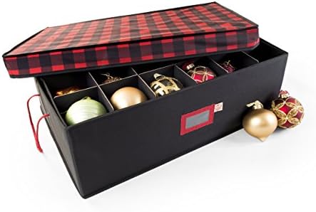 Santa's Bags [Christmas Ornament Storage Box with Dividers] - (Holds 48 Ornaments up to 4 Inches in Diameter) | Acid-Free Removable Trays with Separators | 2 Removable Trays - (Buffalo Plaid)