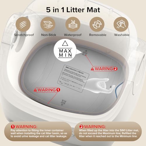 Lubadipaw Self-Cleaning Cat Litter, Cat Litter Tray, Self-Cleaning Litter, Leak-Proof/Pinching/Odour, App Control, Capacity 76L for Multiple Cats