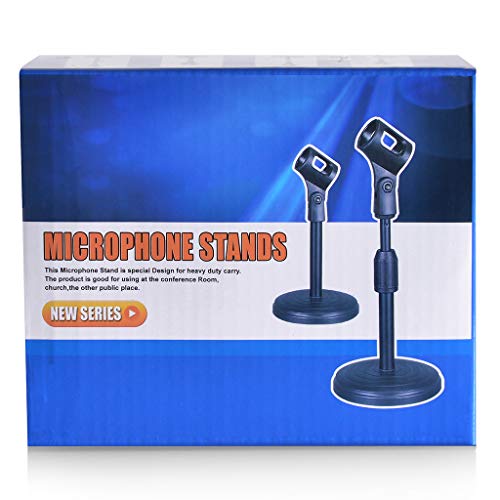 2 Pack Universal Desktop Microphone Stand Knob Structure Heavy Iron Base Adjustable Tabletop MIC Stand with Microphone Clip Black