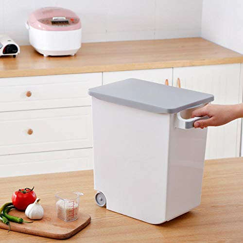 Rice Container Bin, Food Storage Container Flour Airtight Container Kitchen Grain Cereal Storing Box with Casters Gray