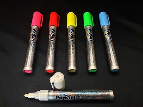 Popart Neon Dry & Wet Wipe Liquid Colour & White Chalk Markers - (6 Wetwipe Colours (5mm)