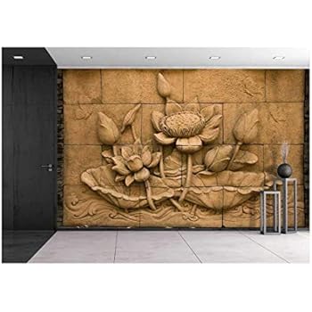 wall26 - a Stone Inscription of a Flower, Thai Style of Buddhism - Removable Wall Mural | Self-adhesive Large Wallpaper - 66x96 inches