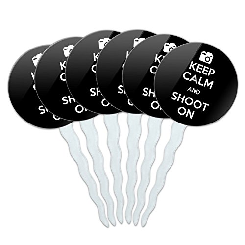 Set of 6 Cupcake Picks Toppers Decoration Keep Calm and P-Y - Shoot On Camera Photography - Keep Calm and