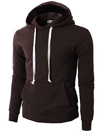 H2H Mens Fashion Slim Fit Lightweight Long Sleeve Hoodie With Various Pastel Colors Brown US M/Asia L (JNSK17)