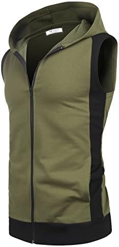 Misakia Mens Lightweight Sleeveless Contrast Hoodie Tank Tops (Olive Green XXL)