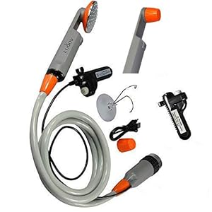 Qbuds Draagbare campingdouche, compacte douchepomp met twee afneembare USB-batterijen, handdouche voor kamperen…