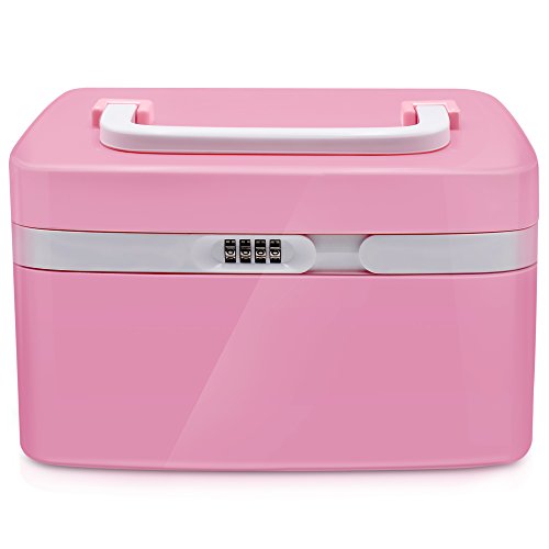 Mermaid Combination Lock Cosmetics box-Medicine Cabinet Coded Locks Storage Box with Separate Compartments, Cosmetic, Toiletries, Pill Storage Containers, Size 11'' x7.4'' x6.2'' (Pink)