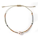 Opalencian Colorful Beaded Pearl Pendant Stackable Drawstring Bracelet for Women Fashion Boho Bracelet,Handmade Stretch Trendy Jewelry Gift Friendship