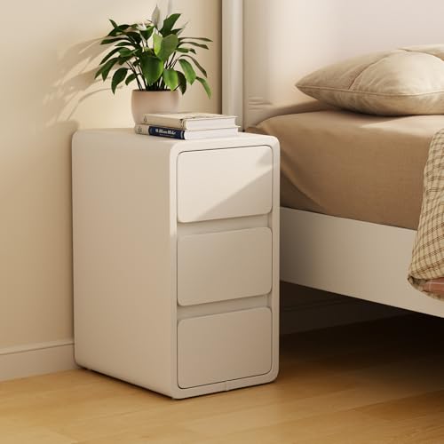 AQIMUELE Narrow Bedside Table, Wooden Bedside Table with 3 Drawers, 30W x 40D x 57H cm, without Installation, Leather Surface, Side Table for Bedroom, Living Room (White)