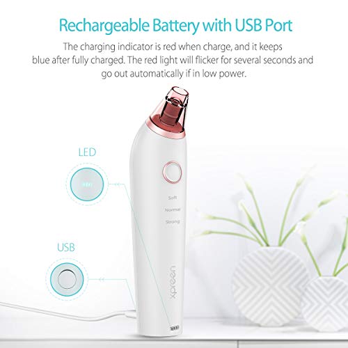Blackhead Remover Vacuum Facial Pore Cleanser Electric Acne Comedone Extractor Kit USB Rechargeable Blackhead Suction Tool with 4 Changeable Functional Probes