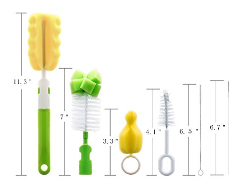 6 in 1 Bottle Brush Cleaner Kit, Cleaning Brush Set for Cups Sports Bottle Baby Bottle Nipple Straws and More (Green)