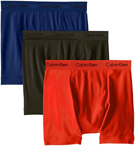 Calvin Klein Men's Cotton Stretch 3 Pack Boxer Briefs, Forest Dark Night/Spicy Orange, M