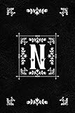 Scandinavian Design Floral Monogram Daily Journal Notebook - Letter N: Decorative Letter on Black Le by Spring Hill Stationery