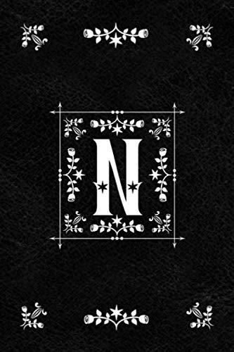 Scandinavian Design Floral Monogram Daily Journal Notebook - Letter N: Decorative Letter on Black Le by Spring Hill Stationery
