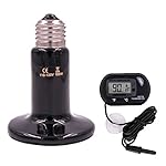 CHAUDER Reptile Terrarium Heat Lamp 100W Bulb, Infrared Ceramic Heating Non-light Amphibian Habitat Lamps Emitter AC 110V-220V, E27, with One Digital Thermometer