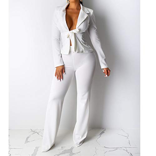 Tracksuit Women Long Sleeve Blazer Jacket Coat and Pants 2 Piece Set Suit Slim Fit Bussiness Coat and Pants Set 3-Y5-White Medium