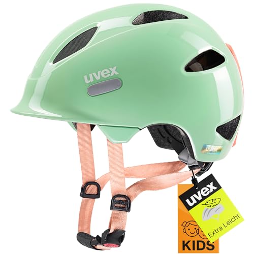 uvex OYO - Leichter Fahrradhelm für Kinder - intergierter Seitenschutz - erweiterbar mit LED-Licht - Mint-Peach - 50-54 cm