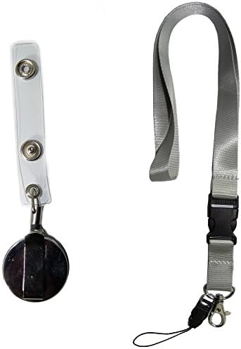 Gray Neck Lanyards with Detachable Buckle. Heavy Duty Retractable Badge Reel with Belt Clip for ID Badge