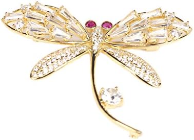 18k Gold-plated Brooch Pins for Women Girls Dragonfly Brooches with Pearl Cubic-zirconia Wedding Breastpins Bridal Jewelry Accessory