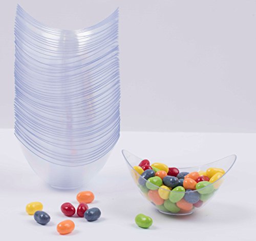 zappy 50 Mini Party Bowls - Clear, Disposable, 2 oz / Cup each, Oval & Elegant - Dessert, Appetizer, Mousse & More
