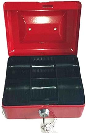 6 Inch Small Steel Cash Box Safty box With Removable Tray and Key Lock 2 keys Red
