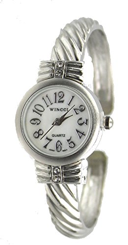 Women's Classic Dainty Face Bangle cuff Watch-Silver Tone