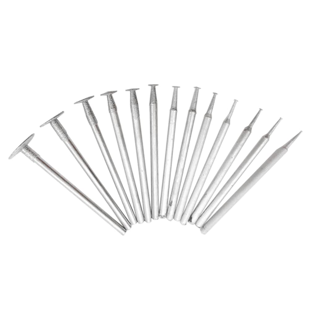 13 Pcs 2.35mm Shank T Shape Head Diamond Grinding Burr Drill Bits Sets Engraving Carving Polishing Glass Jade Stone Drill Bit for Rotary Tools