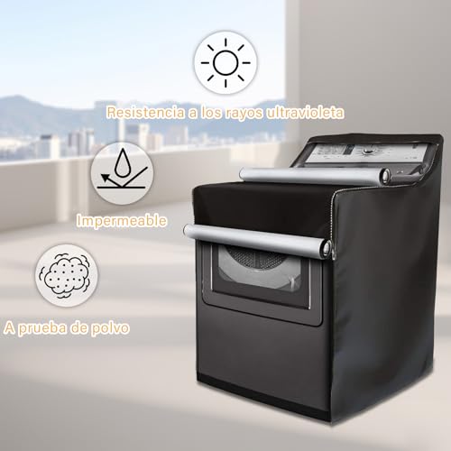 GALASALA Funda para Lavadora, Funda de Lavadora y Secadora Resistente A Los Rayos UV, al Polvo y al Agua, Cubre Lavadora Ajustable con Almohadillas Antivibración de 4 Piezas y Dos Ganchos.(Negro)