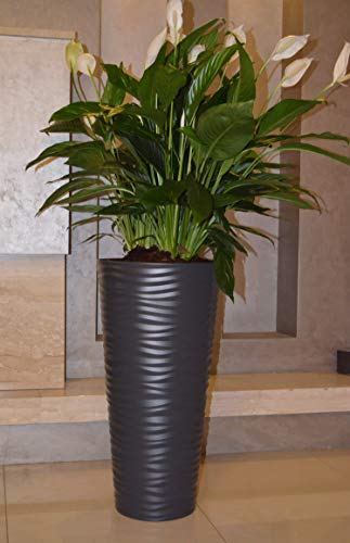 MELTOM Pflanzkübel Slim Rund 3D Effekt - Wellen - Farbe: Anthrazit mit Herausnehmbaren Einsatz, DxH: 40 x 79 cm – Bild 6