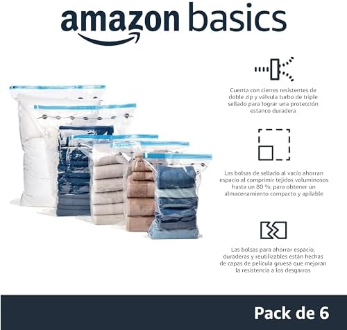 Paquete de 6 Bolsas de vacío para Almacenamiento de Ropa, Incluyen Bomba Manual de vacío, con Cremallera, tamaño Extragrande,Jumbo, Transparente — foto 2 de 3