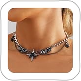 Coridy Gothic Black Star of David Necklace for Women Sliver Angel Wings Choker Jewelry
