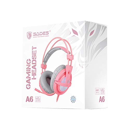 SADES USB 7.1 Stereo Wired Gaming Headphones Over-Ear Headset with Mic Voice Control for Laptop Computer Gamer-Pink