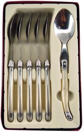 Coutellerie Tarrerias-Bonjean Set of 6 Laguiole Table Spoons Ivory Like Handle Colour in a Box