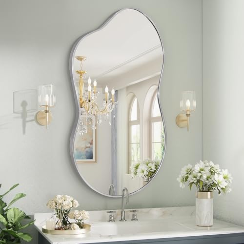 Fahomiss Irregular Wall Mirror - Decorative Asymmetrical Mirror with Aviation Aluminum Alloy Frame for Bathroom, Bedroom, Living Room, Cloakroom, Entryway