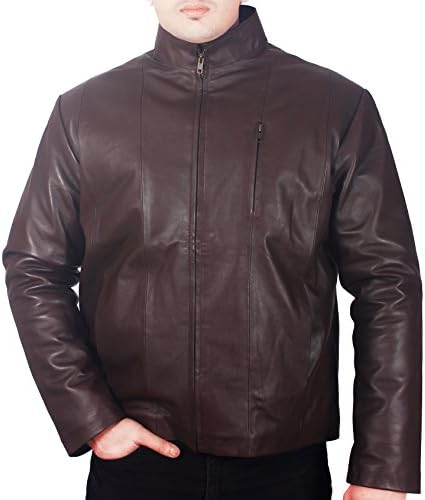 Stand Collar Brown vintage Original Lambskin Real Leather Jacket for Men