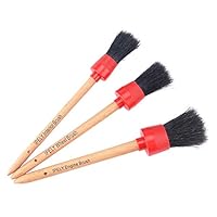 IPELY Natural Boar Hair Premium Detail Brushes for Engines, Wheels, Interior, Leather, Trim,Air Vents, Emblems - Set of 3