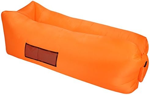 HOQI Inflatable Lounger Hammock Air Sofa Ideal Summer Gift for Indoor or Outdoor Use with Side Pocket and Carry Bag Lightweight Oxford Nylon for Camping Picnics and Festivals (Orange)