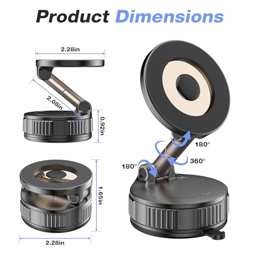 Vooii Phone Holders for Your Car for Magsafe (130+LB Strongest Ever Suction) 360° Adjustable Vacuum Car Phone Mount Magnetic, Car Phone Holder for iPhone 17 Pro Max for Automotive Multi Gauges