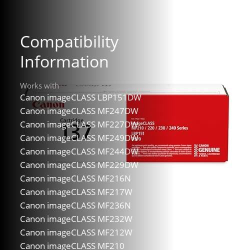 CANON GENUINE 137 BLACK TONER CARTRIDGE COMPATIBLE WITH LBP151DW, MF210 SERIES, MF220 SERIES, MF230 SERIES, MF240 SERIES, D570
