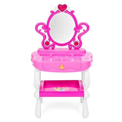 Best Choice Products 2-in-1 Kids Vanity Set Girls Toy Set w/ 16-Piece Beauty Accessories, Functional Piano Keyboard & Flashing Lights - Thumbnail 2