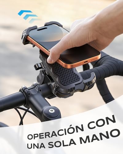Soporte Movil Moto 360° Rotación, Cerradura 1s y Protección Segura Soporte Movil Bicicleta para Manillar de 0.71-1.4" Diámetro, Soporte Móvil Bicicleta Compatible con iPhone 4.7-6.8", GPS