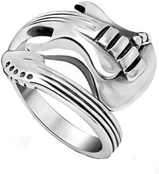 ALBEST Jewelry Men's Titanium Steel Punk Rock Guitar Design Rings Size 10