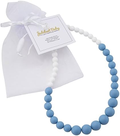 Stylish Silicone Teething Necklace for Mom - BPA Free. For chewing also used as a nursing necklace – provides soothing relief &amp; acts as a sensory toy (giraffe, Nuby, &amp; ring alternative) - Blue