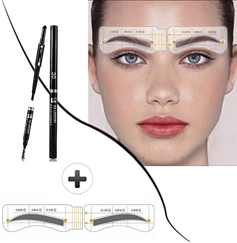 Eyebrow Stencil Shaper with 3 in 1 Eyebrow Pencil Powder Brush-Long Lasting Brow Pencil,Eyebrows Grooming Stencil Kit Reusable Styling Tool,32 Pcs (Autumn Wave Eyebrow stencils+3 in 1 pencil)