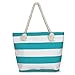 Domett Beach Bag for Women, Sturdy and Roomy Shoulder Tote, Aqua Stripes