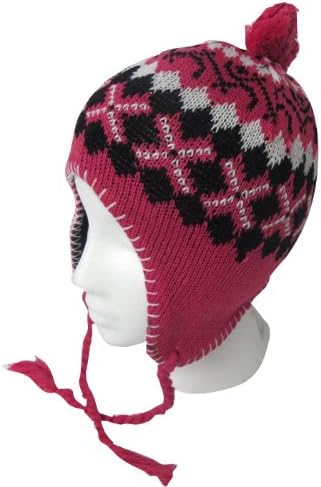 Jacouard Design Beanie Hat with Soft Warm Lining, Girl Size, Color Hot Pink