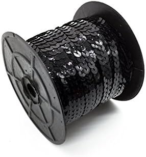 OTRMAX Black Flat Spangle Sequins Trim String / Paillette Thread Ribbon for DIY Garment Wedding Decorations, 6mm X 100Yards