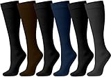 Womens Nylon Dress Socks, 6 Pairs Ladies Trouser Sock, Soft Sheer Knee High Opaque Spandex (Assortment B)